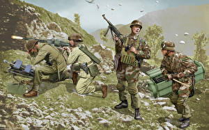 Фото Рисованные Солдат Пулемет Армия