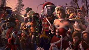 Картинки Новый год Шапки собрание героев компьютерная игра Фэнтези 3D_Графика Девушки