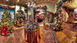 Картинки Праздники Рождество Игрушки Интерьер Новогодняя ёлка HDRI Ковер