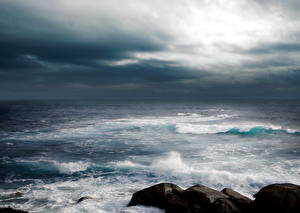 Фотографии Морская гладь Небо Облака Шторм Природа