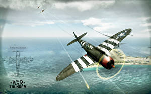 Картинка War Thunder Самолеты Небо Облака P-47D Thunderbolt Игры