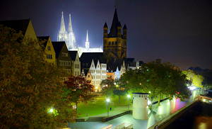Картинка Германия Уличные фонари В ночи HDR Кельн город