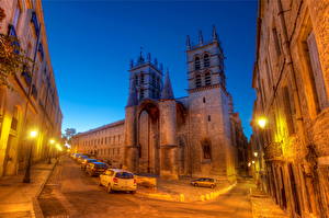 Фотографии Франция Дороги Уличные фонари HDRI Ночные Montpellier город
