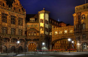 Картинки Германия Франкфурт-на-Майне Уличные фонари Ночь HDRI Города