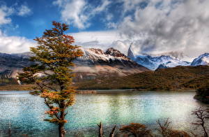 Фото Озеро Гора Небо Аргентина Облачно Деревья HDRI Природа