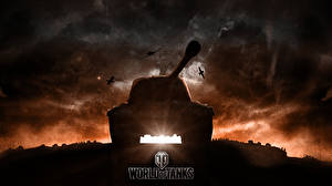 Фотография World of Tanks Танк Небо Ночью Игры