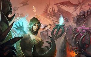 Фотография Сражения Воин Магия С посохом Фантастика Девушки