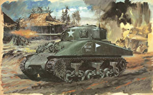 Картинки Танки M4 Шерман Стрельба Sherman M4A1 военные
