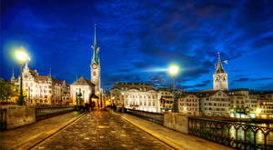 Картинка Швейцария Дома Дороги Небо Облако Уличные фонари HDR Цюрих