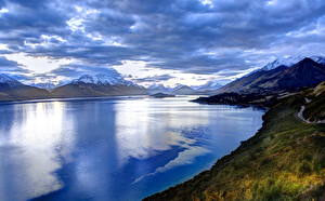 Обои для рабочего стола Горы Небо Реки Берег Новая Зеландия Облака Mount Creighton Otago Природа