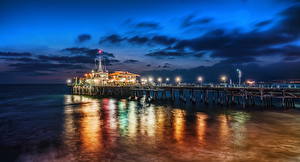 Фотография Море Америка Побережье Небо Ночь Облачно HDR Santa Monica Природа