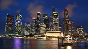 Обои Сингапур Небоскребы Ночью