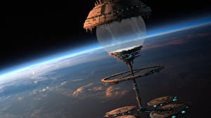 Фотография Орбитальные станции Поверхность планеты Фантастика Космос