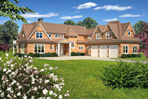 Обои Дома Особняк Окна Траве Газон город