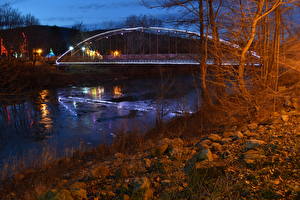 Фотографии Река Мосты Камни Ночные Горячий ключ Краснодарский край Природа