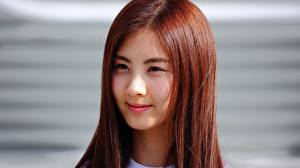 Картинка Азиатки Взгляд Лица Волос Рыжая Девушки