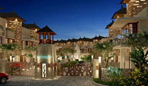 Обои для рабочего стола Курорты Индонезия Отель Дизайн Bali город 3D_Графика
