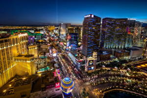 Фотографии Америка Ночь Сверху Горизонта Лас-Вегас Мегаполис город