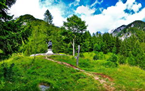 Фото Словения Памятники Зеленые Трава HDRI Bovec Природа