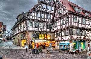 Обои для рабочего стола Германия Здания Улиц Тротуар Окно HDR Вайблинген Города