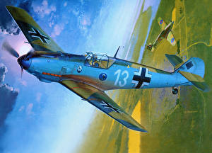 Фото Самолеты Рисованные Крест Полет Bf-109 E-3 Авиация