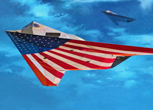 Фотография Самолеты Рисованные Истребители Флага Полет F - 117A Авиация
