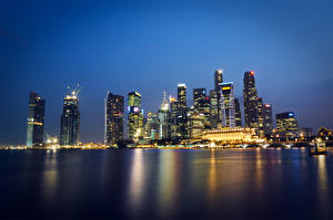 Фотографии Малайзия Сингапур Небоскребы Берег Ночные Города