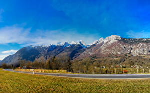 Фотографии Гора Словения Дороги Небо Траве Bovec Природа