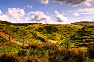 Обои Луга Небо Англия Трава Облака HDR Horwich Природа