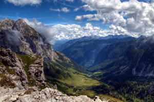 Картинки Горы Небо Камень Австрия Зальцбург Облако HDR Природа