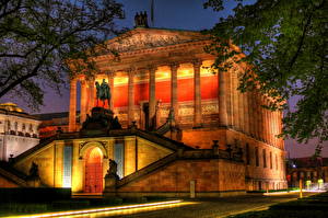 Картинки Германия Берлин Ночные HDR Nationalgalerie город