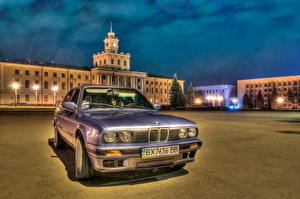 Фотография BMW Фары Спереди HDR Ночь авто Города