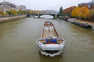 Обои для рабочего стола Франция Речка Корабль Мосты Танкер Водный канал Paris Seine Города
