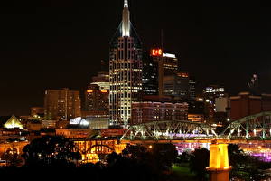 Обои Штаты Здания Мост Ночь Nashville Tennessee Города