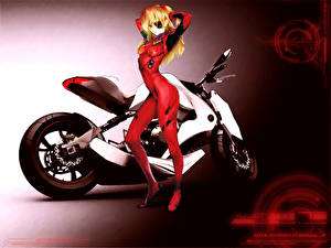 Картинки Евангелион Аниме Мотоциклы Девушки
