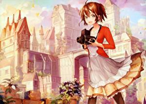 Обои Смотрят Шатенка Аниме Девушки