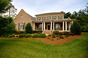 Картинка Здания США Траве Газон Особняк Каролина Города
