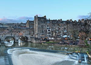 Фото Мост Реки Дома Англия HDR Pulteney Bridge Bath Города