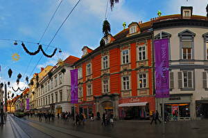 Фотография Австрия Здания Люди Улица Окна Штирия Грац Города
