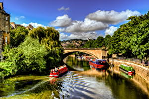 Обои Великобритания Реки Мост Корабли Речные суда HDR Водный канал Avon Bristol Англия город