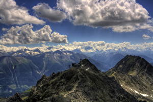 Фотографии Горы Швейцария Небо Облачно Eggishorn Природа