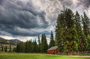 Картинки Парк Штаты Небо Дерева Облака HDR Калифорнии Йосемити