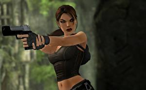 Обои для рабочего стола Tomb Raider Пистолет Руки Смотрит Лара Крофт компьютерная игра 3D_Графика Девушки