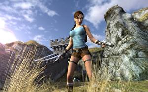 Обои для рабочего стола Tomb Raider Пистолеты Воины Лара Крофт Игры 3D_Графика Девушки
