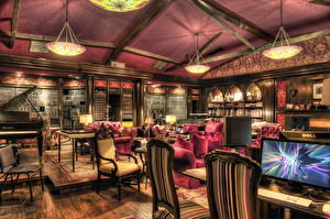 Картинка Интерьер Стул Люстры Потолок HDR Дизайн