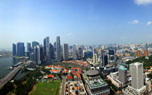 Фотография Сингапур Небоскребы Небо Здания Сверху Горизонт Мегаполис