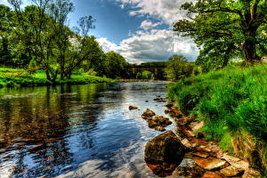Обои Реки Англия Пейзаж Траве HDRI Bolton Wharfe Природа