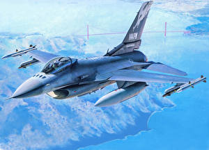 Обои Самолеты Рисованные Истребители F-16 Fighting Falcon Летящий F-16C