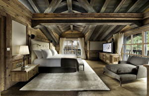 Картинки Интерьер Кровать Подушки Ковра Из дерева Дизайна Комнаты Спальня