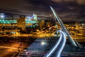 Картинка Штаты Мост Ночь Улица Уличные фонари HDR Сан-Диего Калифорния